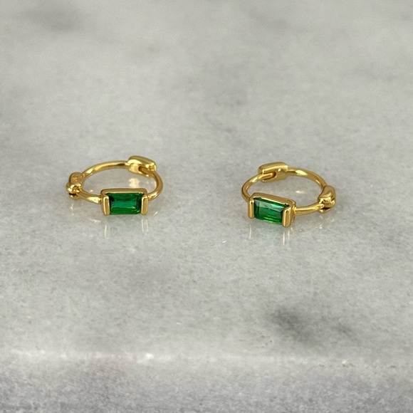 Modest Lu Jewelry - New Drop! Gold Small Green Princess Crystal Huggie Hoop Earrings 

Brand New